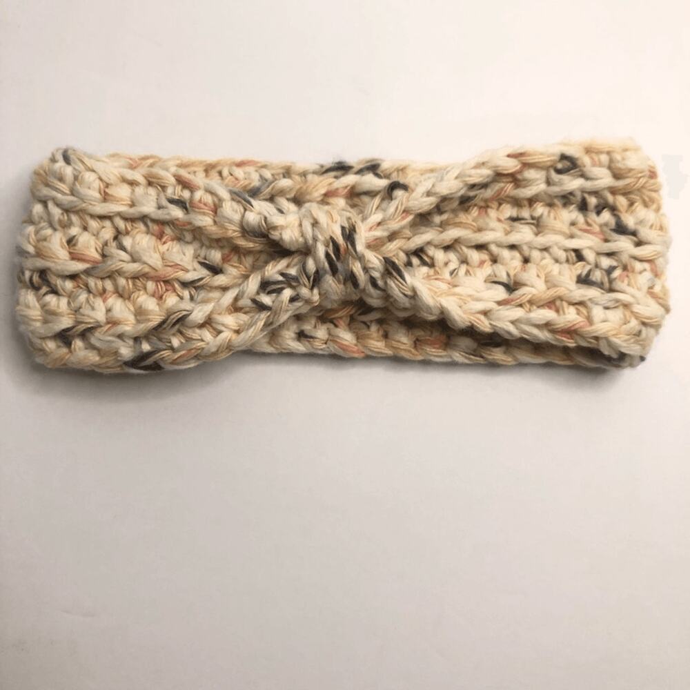 crochet twist chunky baby‎ headband cotton cream blue and pink